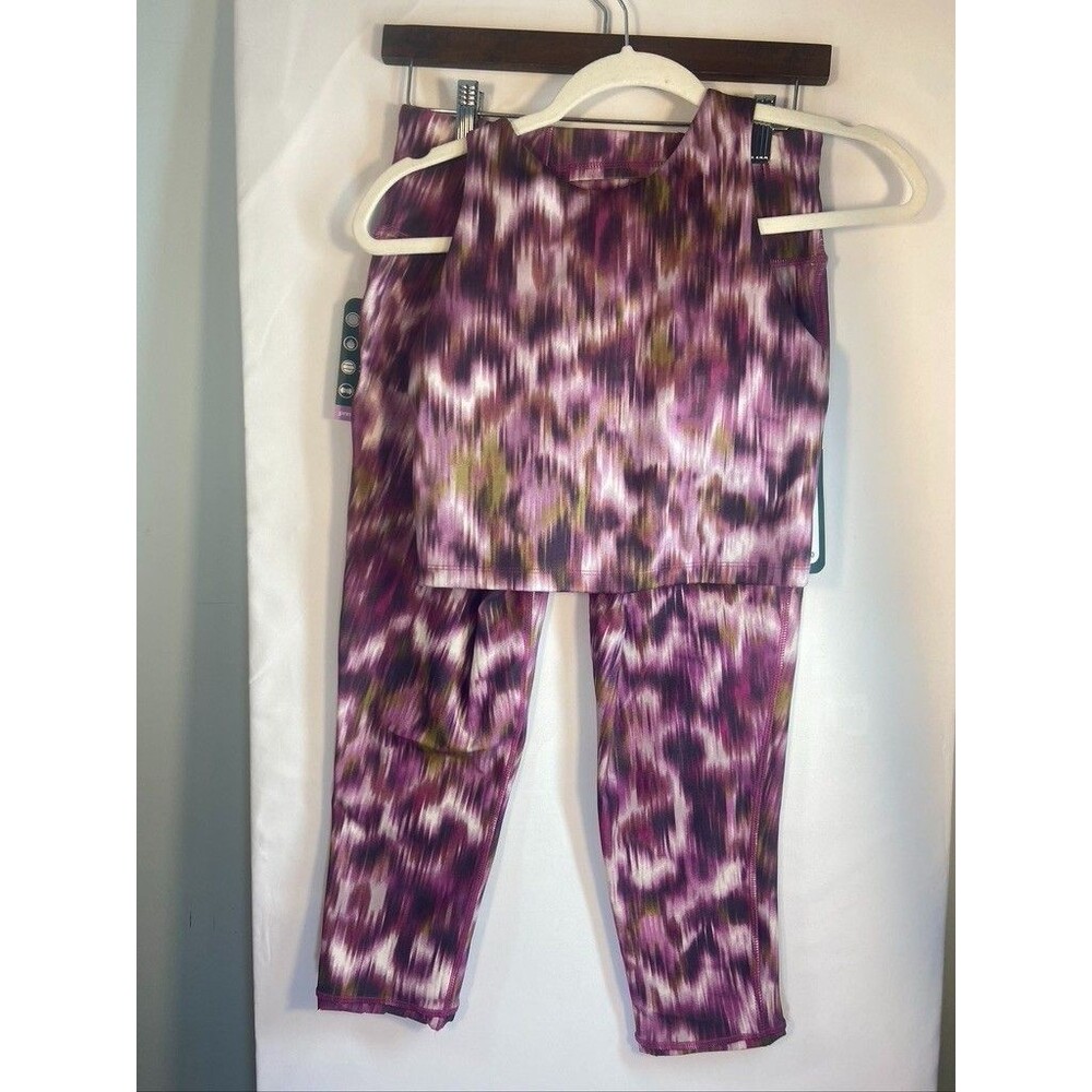 MTA SPORT WOMENS MED LOT 2 HIGH RISE LEGGING BRA PUPPLE  TYE DYE NWT